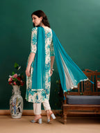 Alia Cut Floral Printed & Embroidered Kurta With Pant & Dupatta Set Premium Luxury, Multicolor - Hiral Fashion