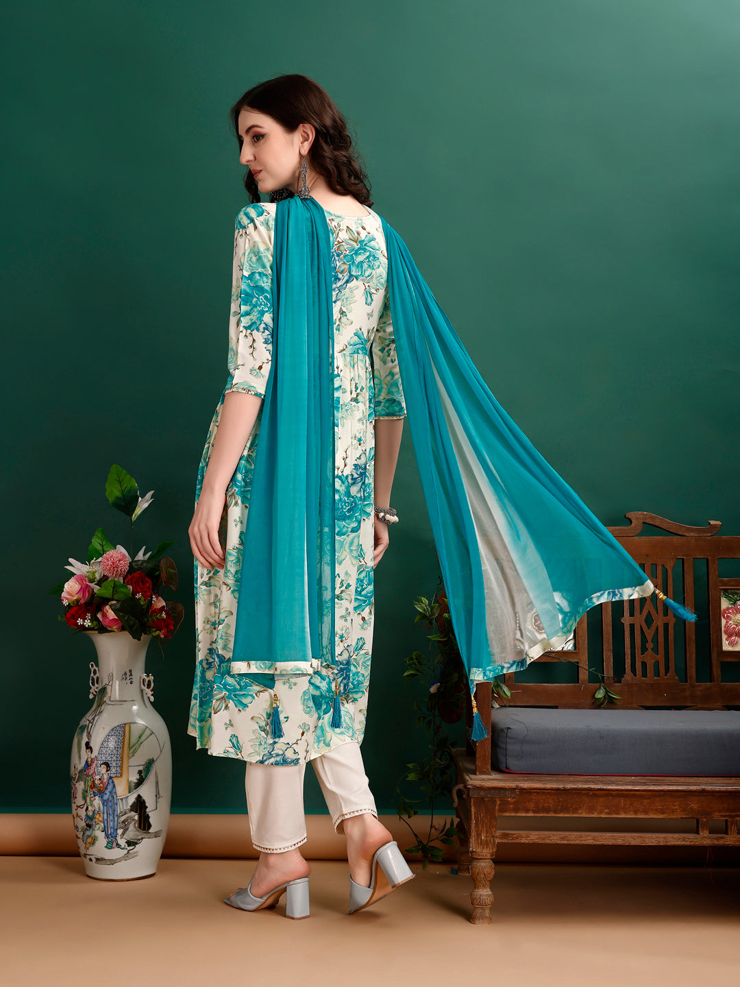 Alia Cut Floral Printed & Embroidered Kurta With Pant & Dupatta Set Premium Luxury, Multicolor - Hiral Fashion