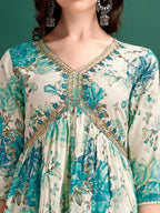 Alia Cut Floral Printed & Embroidered Kurta With Pant & Dupatta Set Premium Luxury, Multicolor - Hiral Fashion