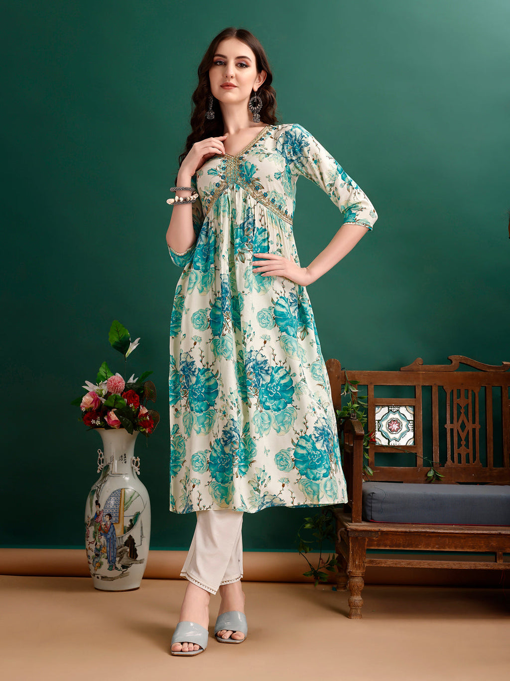 Alia Cut Floral Printed & Embroidered Kurta With Pant & Dupatta Set Premium Luxury, Multicolor - Hiral Fashion