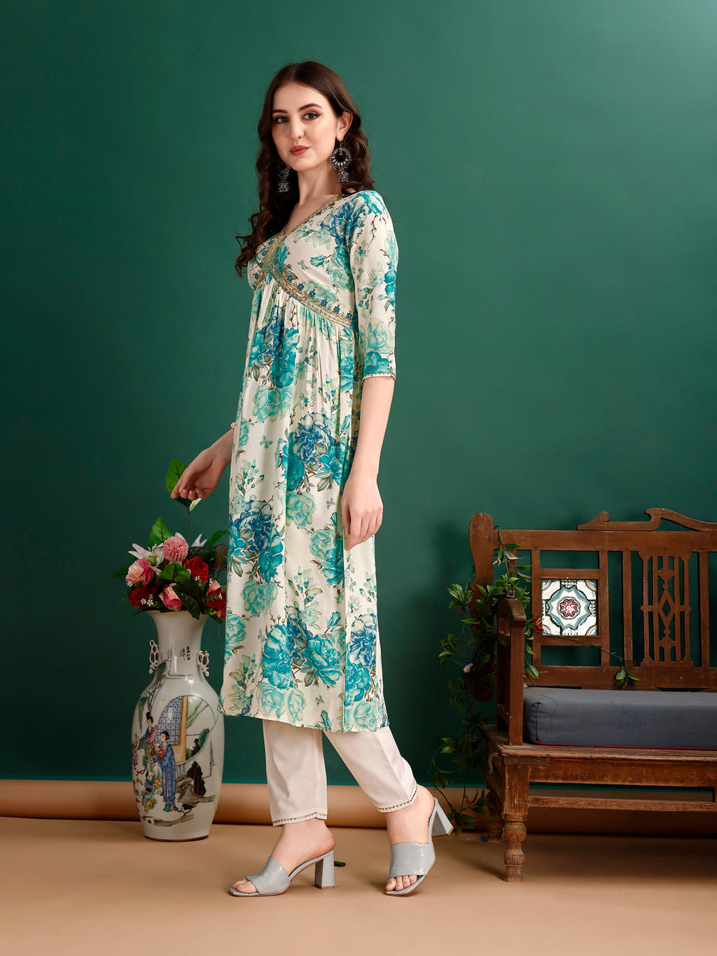 Alia Cut Floral Printed & Embroidered Kurta With Pant & Dupatta Set Premium Luxury, Multicolor - Hiral Fashion