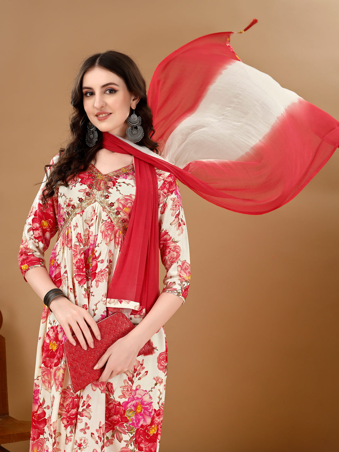 Alia Cut Floral Printed & Embroidered Kurta With Pant & Dupatta Set Premium Luxury, Multicolor - Hiral Fashion - Distacart