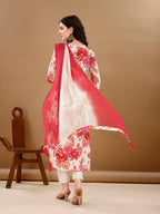 Alia Cut Floral Printed & Embroidered Kurta With Pant & Dupatta Set Premium Luxury, Multicolor - Hiral Fashion - Distacart