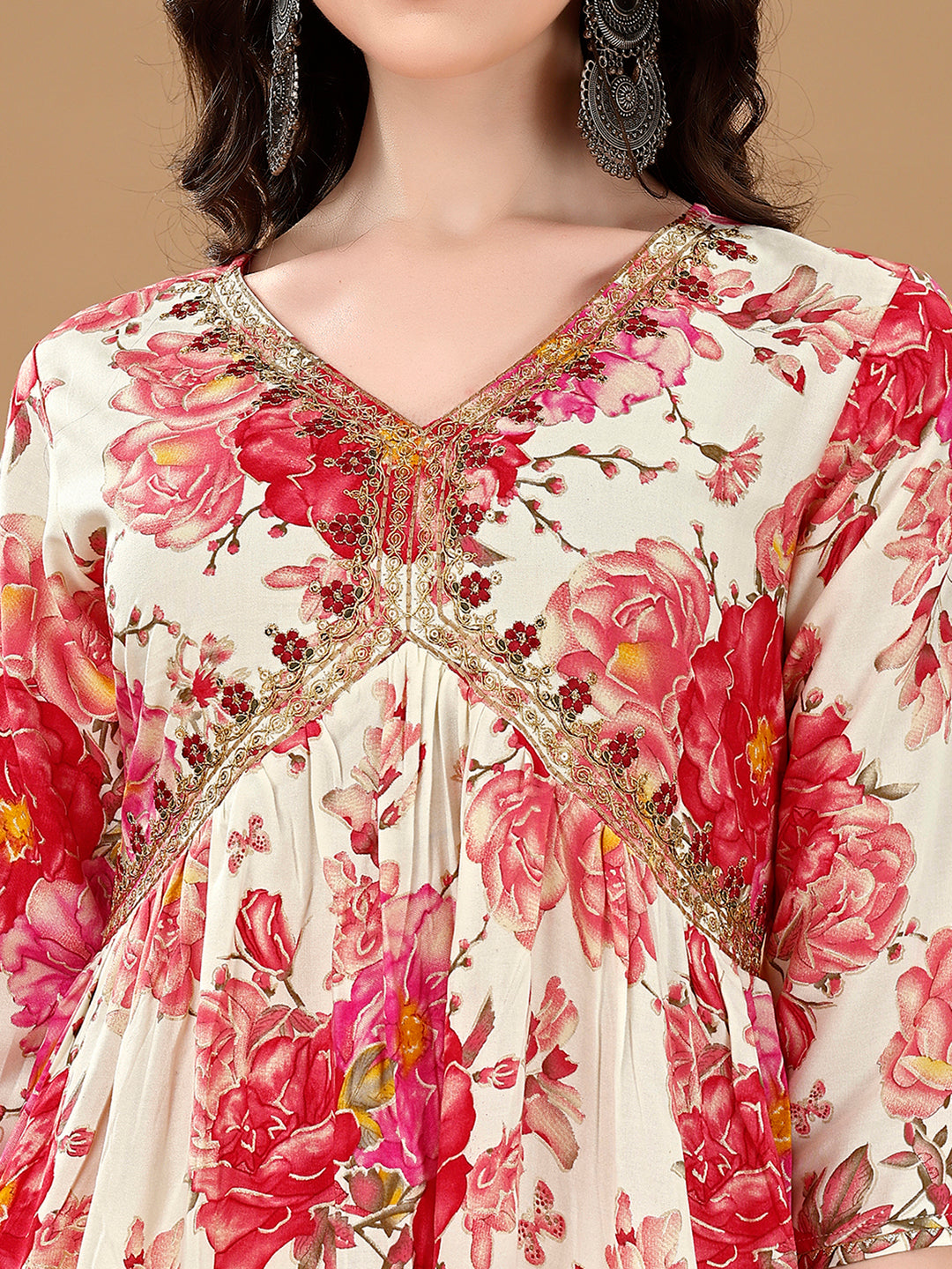 Alia Cut Floral Printed & Embroidered Kurta With Pant & Dupatta Set Premium Luxury, Multicolor - Hiral Fashion - Distacart
