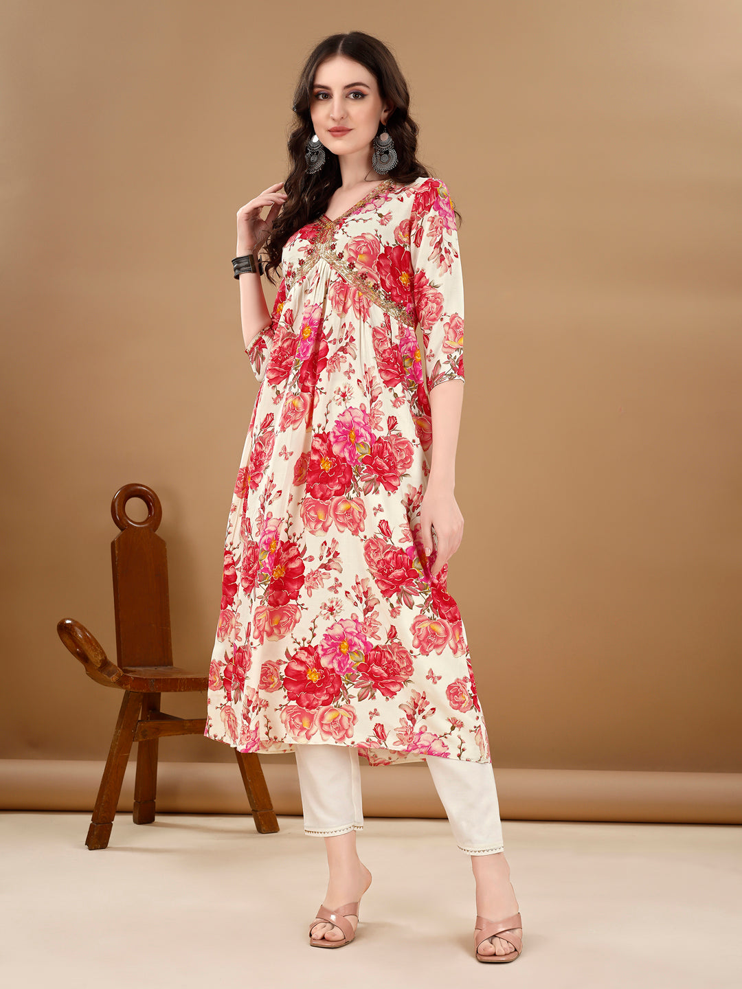 Alia Cut Floral Printed & Embroidered Kurta With Pant & Dupatta Set Premium Luxury, Multicolor - Hiral Fashion - Distacart