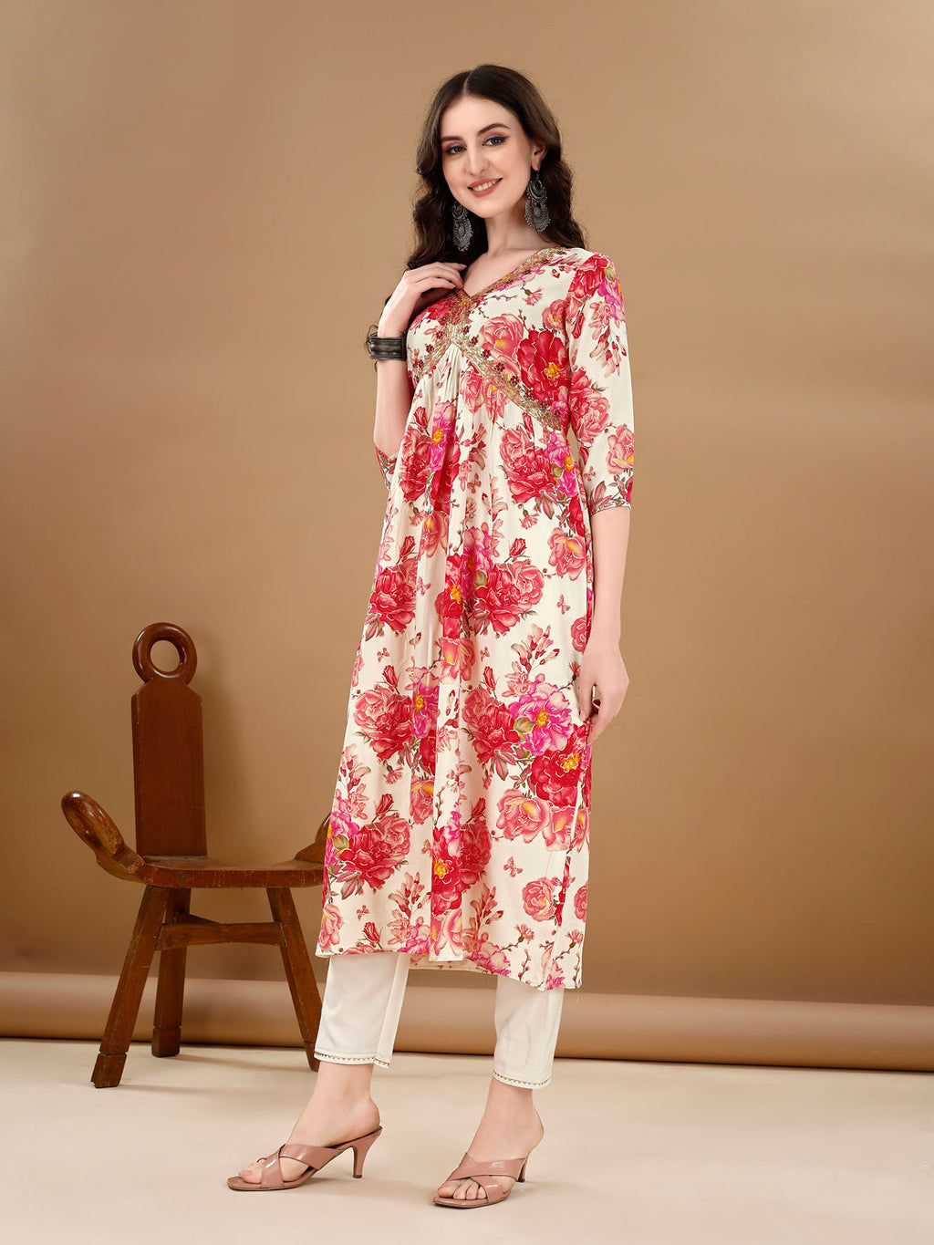 Alia Cut Floral Printed & Embroidered Kurta With Pant & Dupatta Set Premium Luxury, Multicolor - Hiral Fashion - Distacart