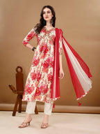 Alia Cut Floral Printed & Embroidered Kurta With Pant & Dupatta Set Premium Luxury, Multicolor - Hiral Fashion - Distacart