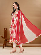 Alia Cut Floral Printed & Embroidered Kurta With Pant & Dupatta Set Premium Luxury, Multicolor - Hiral Fashion - Distacart