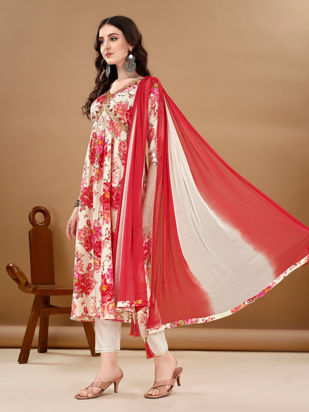 Alia Cut Floral Printed & Embroidered Kurta With Pant & Dupatta Set Premium Luxury, Multicolor - Hiral Fashion - Distacart