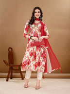 Alia Cut Floral Printed & Embroidered Kurta With Pant & Dupatta Set Premium Luxury, Multicolor - Hiral Fashion - Distacart