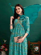 Alia Cut Floral Printed & Embroidered Kurta With Pant & Dupatta Set Luxury Premium, Multicolor - Hiral Fashion