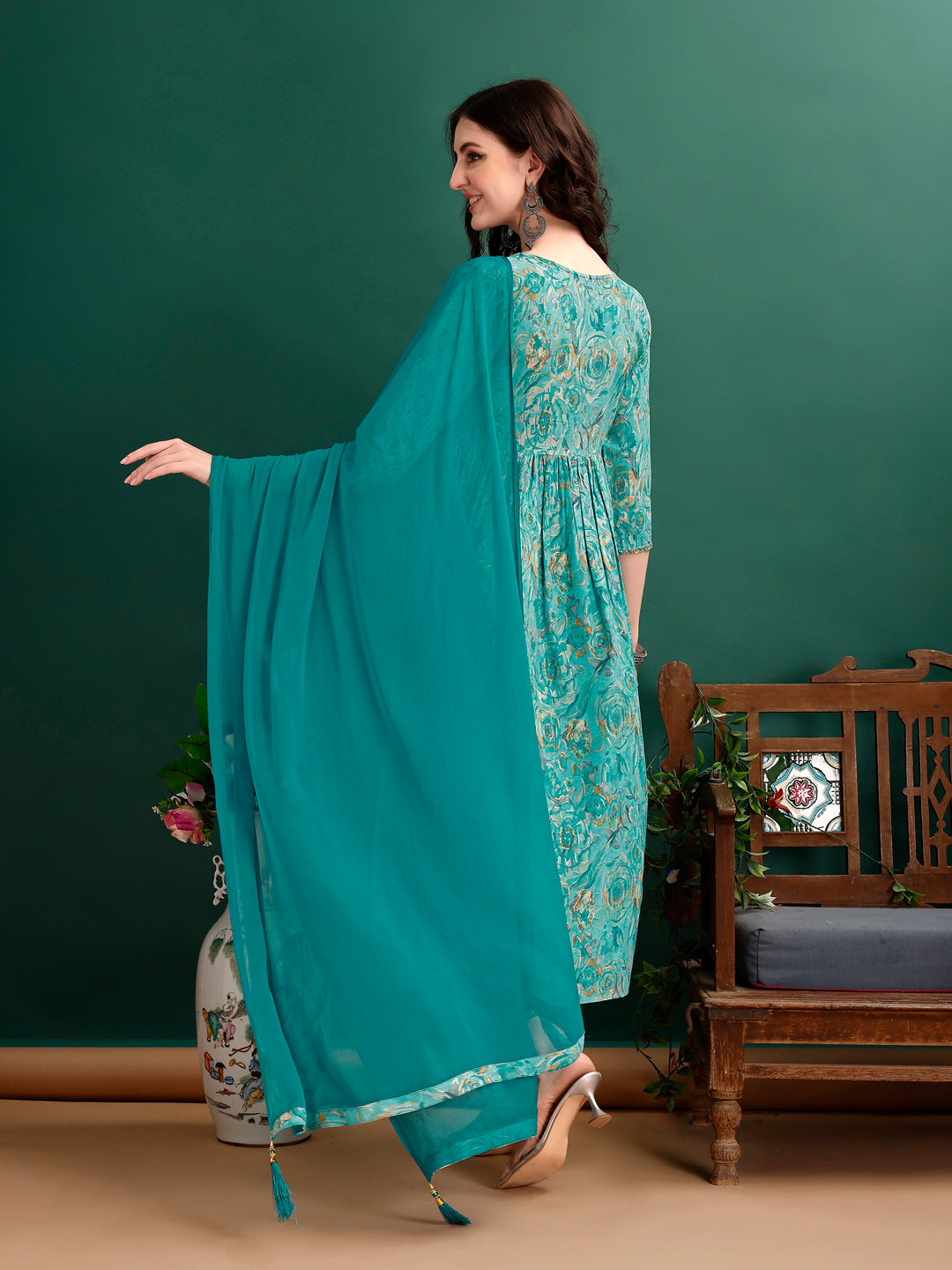 Alia Cut Floral Printed & Embroidered Kurta With Pant & Dupatta Set Luxury Premium, Multicolor - Hiral Fashion