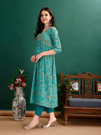 Alia Cut Floral Printed & Embroidered Kurta With Pant & Dupatta Set Luxury Premium, Multicolor - Hiral Fashion