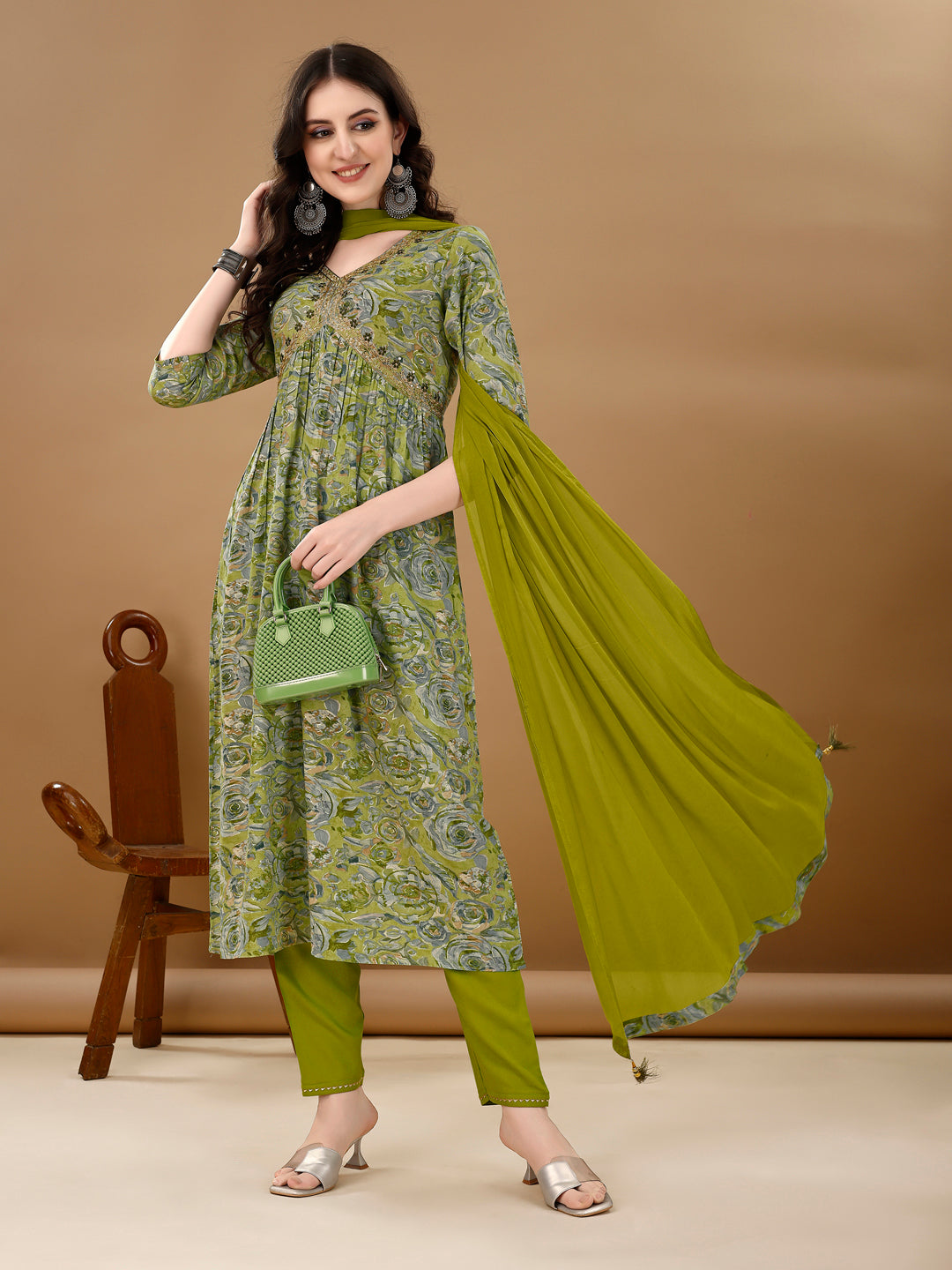 Alia Cut Floral Printed & Embroidered Kurta With Pant & Dupatta Set Luxury Premium, Multicolor - Hiral Fashion - Distacart