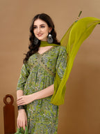 Alia Cut Floral Printed & Embroidered Kurta With Pant & Dupatta Set Luxury Premium, Multicolor - Hiral Fashion - Distacart