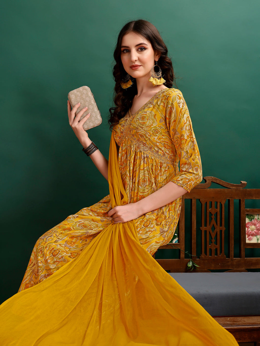 Alia Cut Floral Printed & Embroidered Kurta With Pant & Dupatta Set Luxury Premium, Multicolor - Hiral Fashion - Distacart