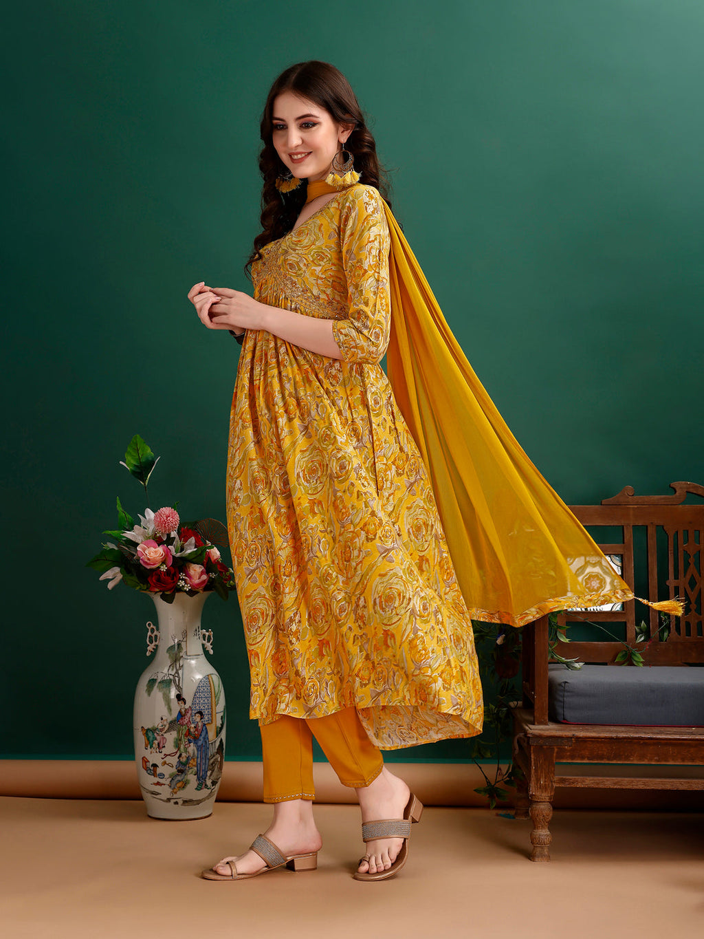 Alia Cut Floral Printed & Embroidered Kurta With Pant & Dupatta Set Luxury Premium, Multicolor - Hiral Fashion - Distacart