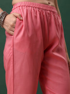 Alia Cut Floral Printed & Embroidered Kurta With Pant & Dupatta Set, Pink - Hiral Fashion - Distacart