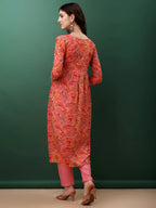 Alia Cut Floral Printed & Embroidered Kurta With Pant & Dupatta Set, Pink - Hiral Fashion - Distacart