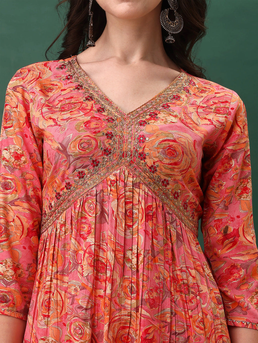 Alia Cut Floral Printed & Embroidered Kurta With Pant & Dupatta Set, Pink - Hiral Fashion - Distacart