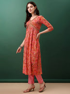 Alia Cut Floral Printed & Embroidered Kurta With Pant & Dupatta Set, Pink - Hiral Fashion - Distacart