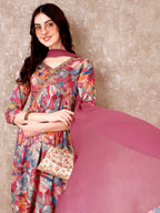 Alia Cut Embroidered & Floral Printed Kurta With Pant & Dupatta Premium Luxury, Multicolor - Hiral Fashion - Distacart