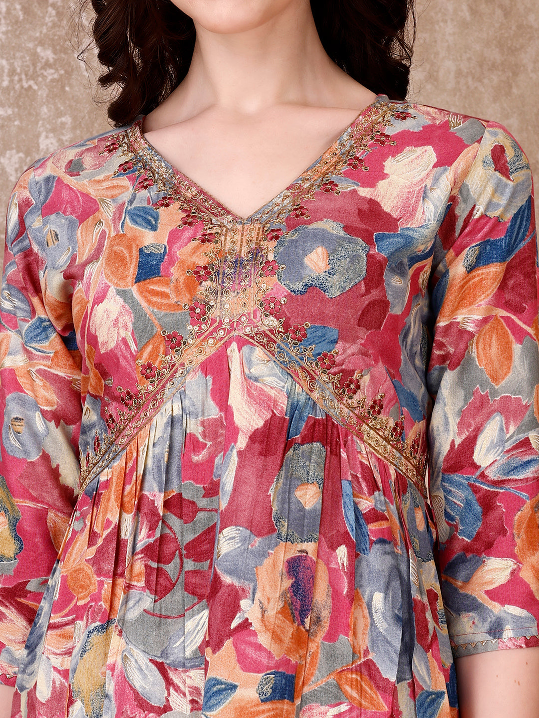 Alia Cut Embroidered & Floral Printed Kurta With Pant & Dupatta Premium Luxury, Multicolor - Hiral Fashion - Distacart