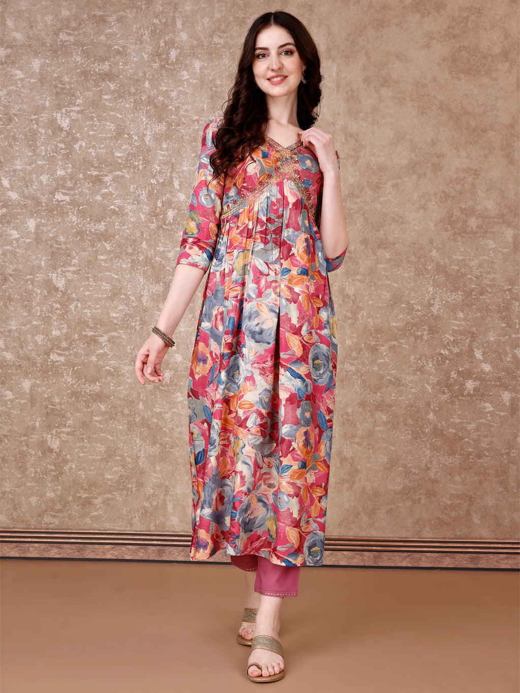 Alia Cut Embroidered & Floral Printed Kurta With Pant & Dupatta Premium Luxury, Multicolor - Hiral Fashion - Distacart