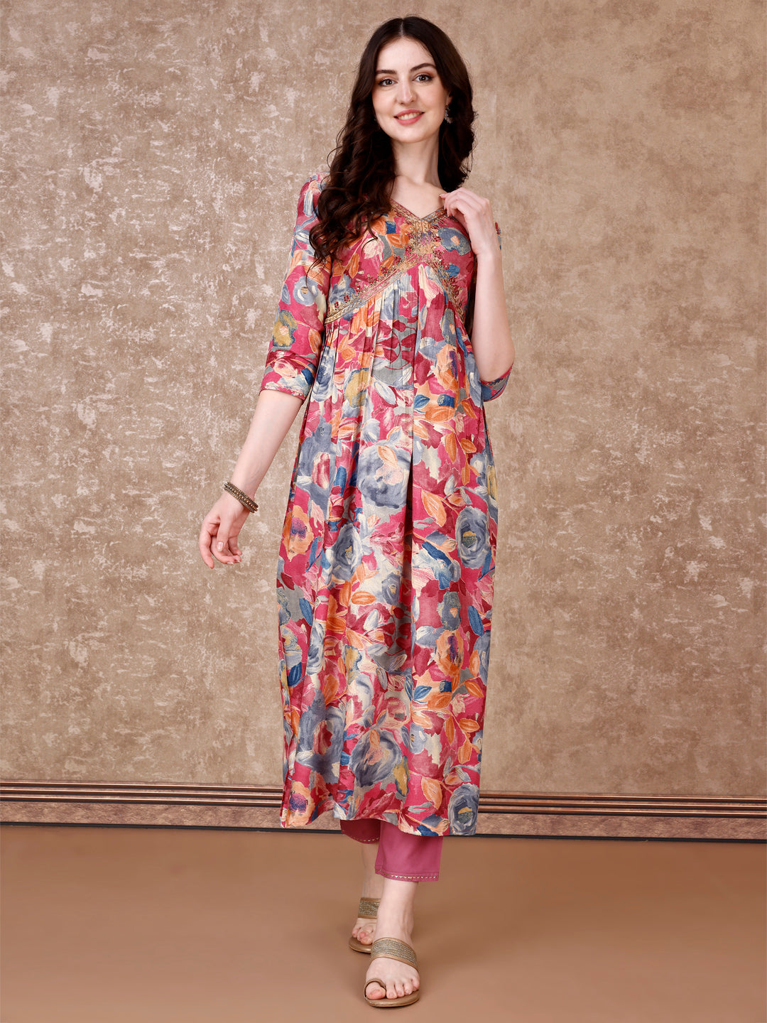 Alia Cut Embroidered & Floral Printed Kurta With Pant & Dupatta Premium Luxury, Multicolor - Hiral Fashion - Distacart