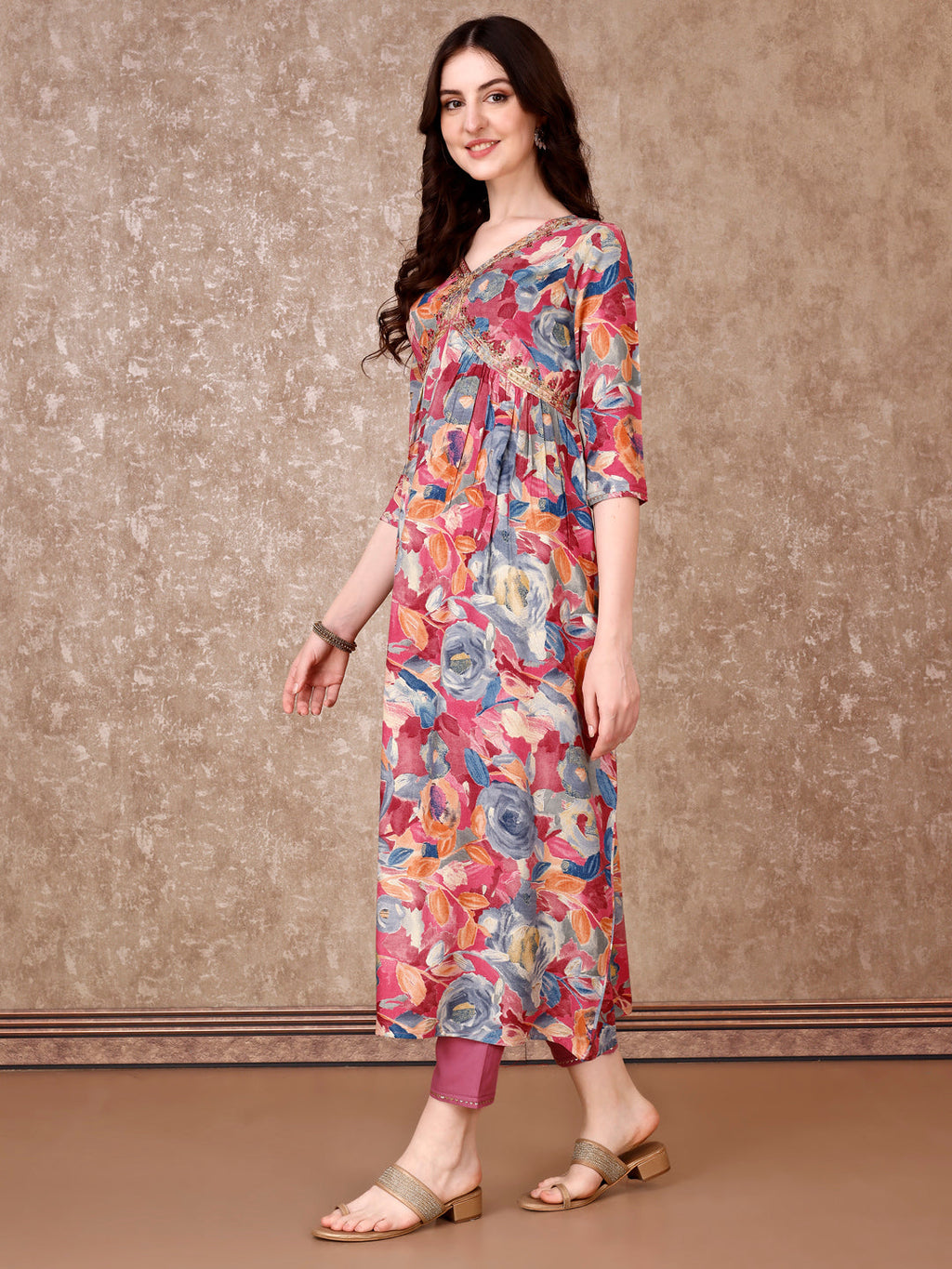 Alia Cut Embroidered & Floral Printed Kurta With Pant & Dupatta Premium Luxury, Multicolor - Hiral Fashion - Distacart
