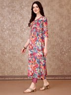 Alia Cut Embroidered & Floral Printed Kurta With Pant & Dupatta Premium Luxury, Multicolor - Hiral Fashion - Distacart