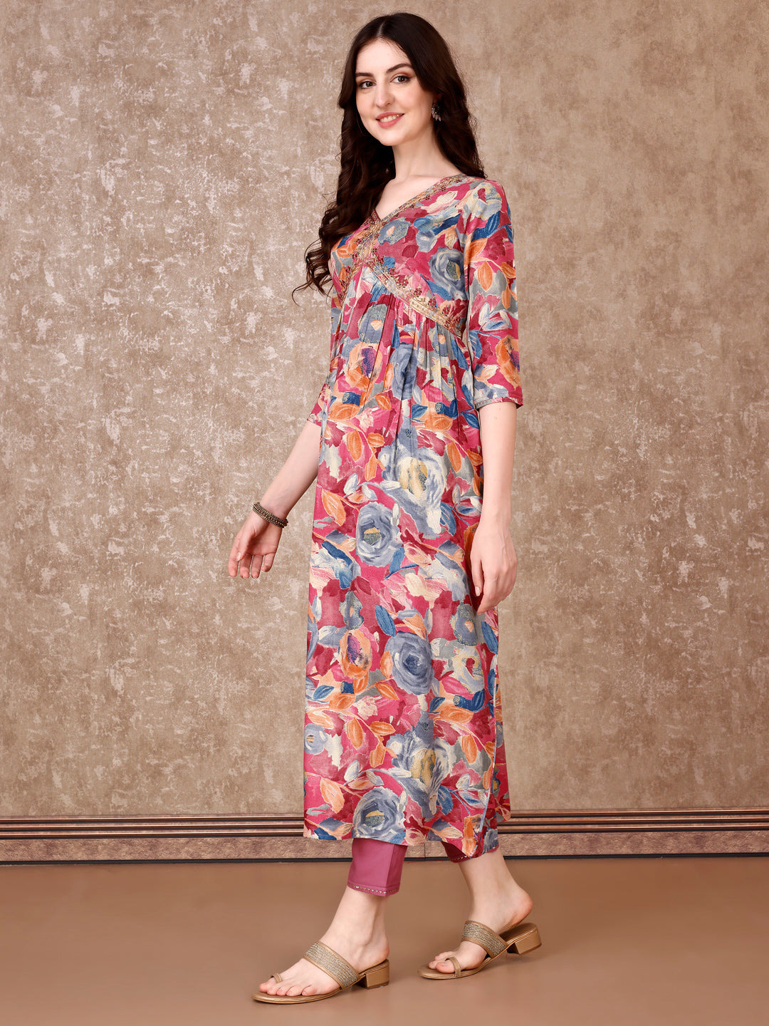 Alia Cut Embroidered & Floral Printed Kurta With Pant & Dupatta Premium Luxury, Multicolor - Hiral Fashion - Distacart