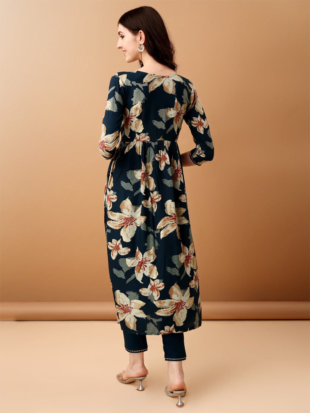 Alia Cut Floral Printed & Embroidered Kurta With Pant & Dupatta Set, Teal - Hiral Fashion