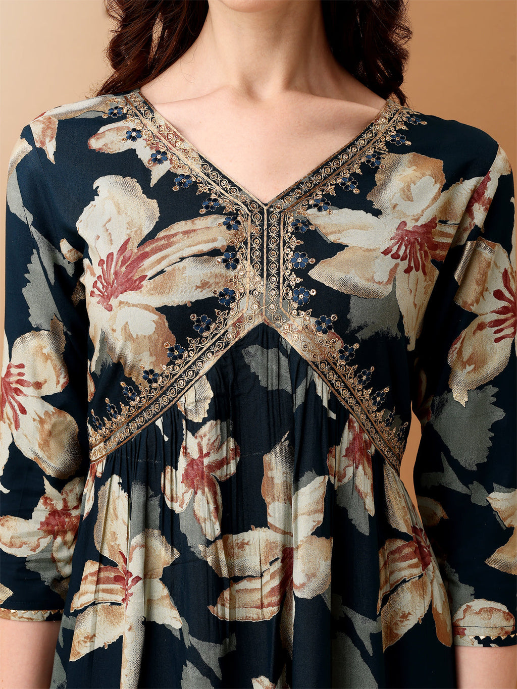 Alia Cut Floral Printed & Embroidered Kurta With Pant & Dupatta Set, Teal - Hiral Fashion