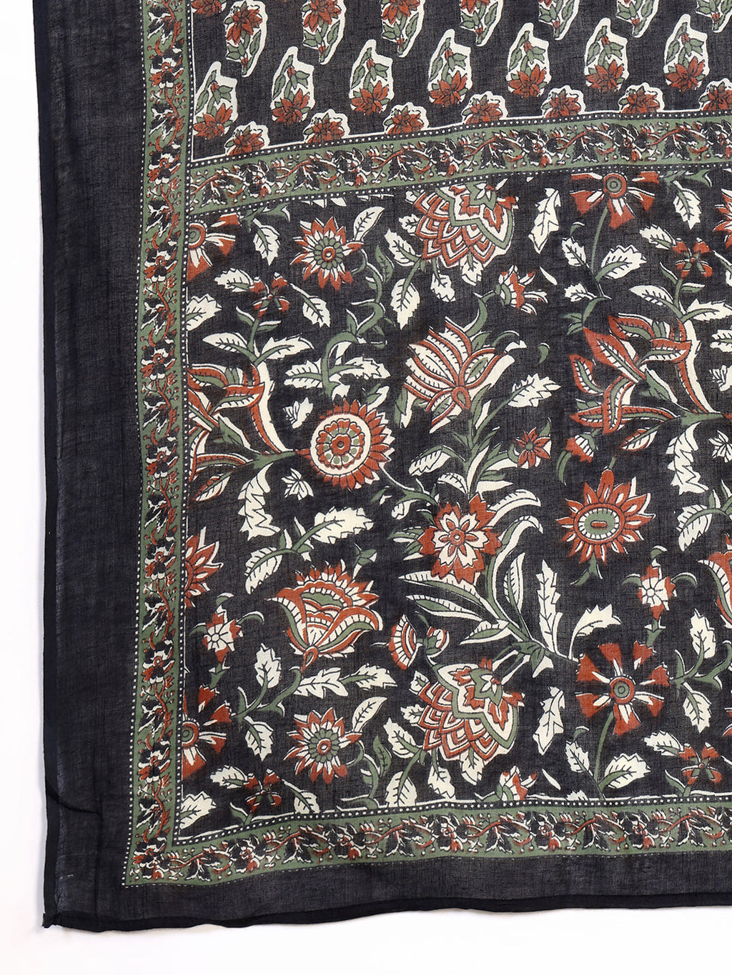 Floral Printed Flared Kurta With Pant & Dupatta, Black - Hiral Fashion - Distacart
