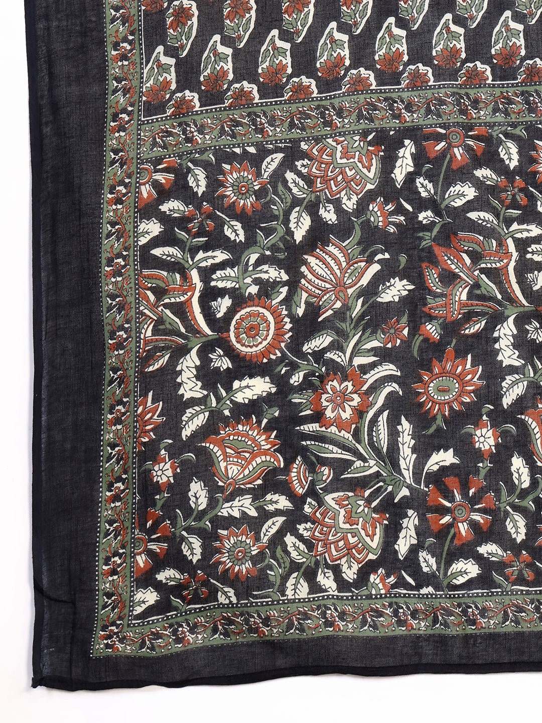 Floral Printed Flared Kurta With Pant & Dupatta, Black - Hiral Fashion - Distacart