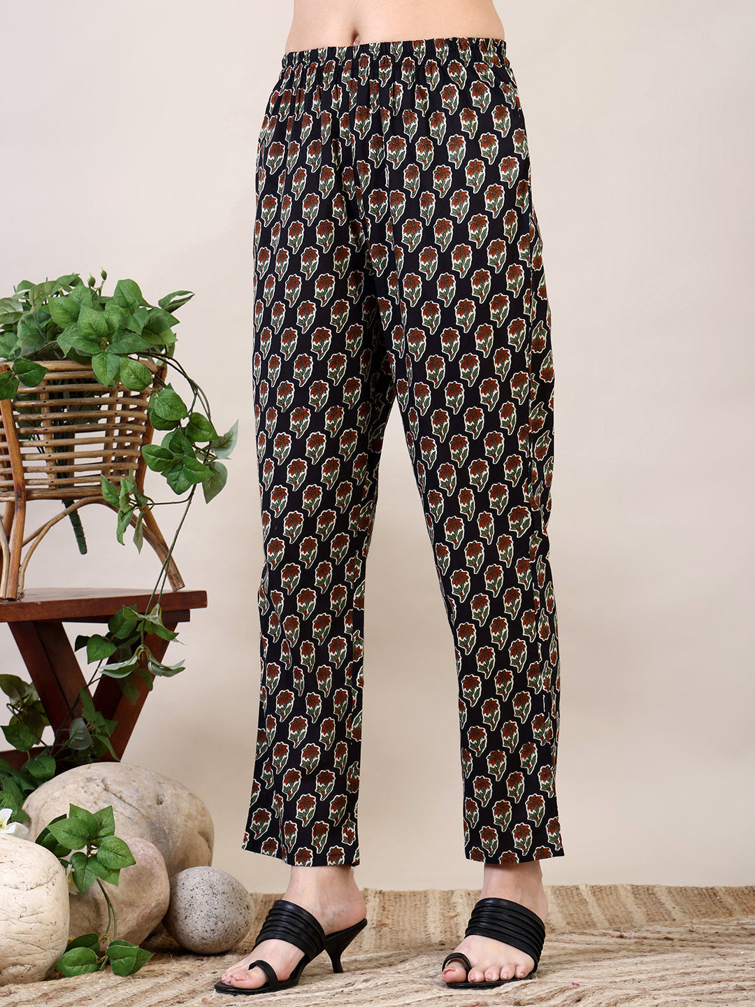 Floral Printed Flared Kurta With Pant & Dupatta, Black - Hiral Fashion - Distacart