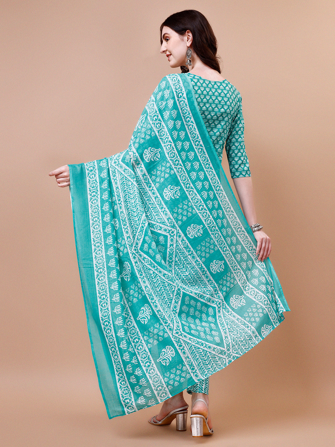 Ethnic Motifs Printed Casual Wear Cotton Kurta With Pant & Dupatta, Multicolor - Hiral Fashion - Distacart