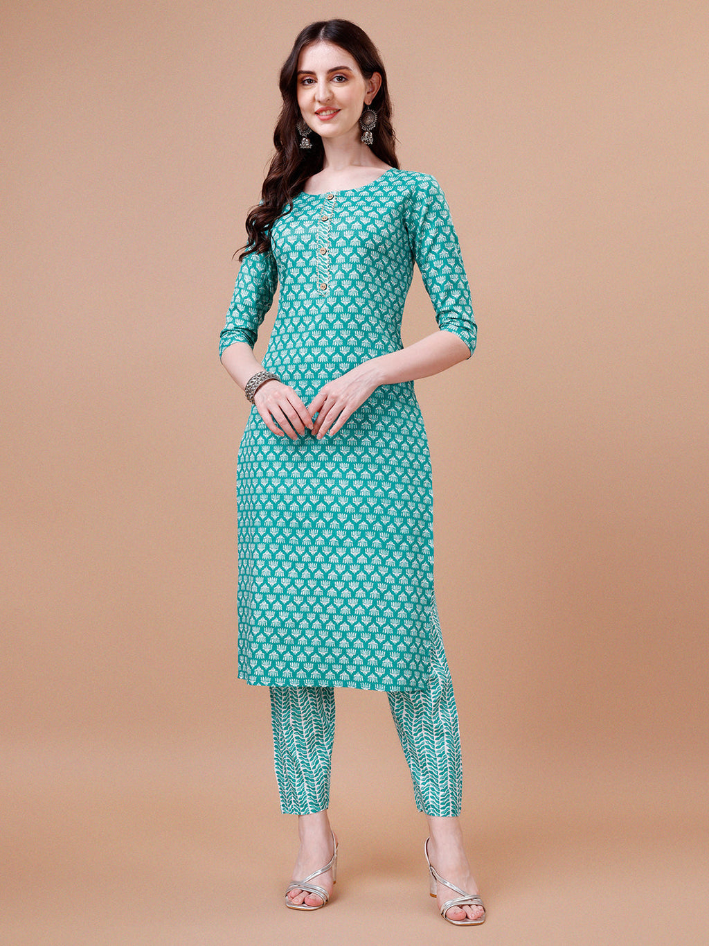 Ethnic Motifs Printed Casual Wear Cotton Kurta With Pant & Dupatta, Multicolor - Hiral Fashion - Distacart