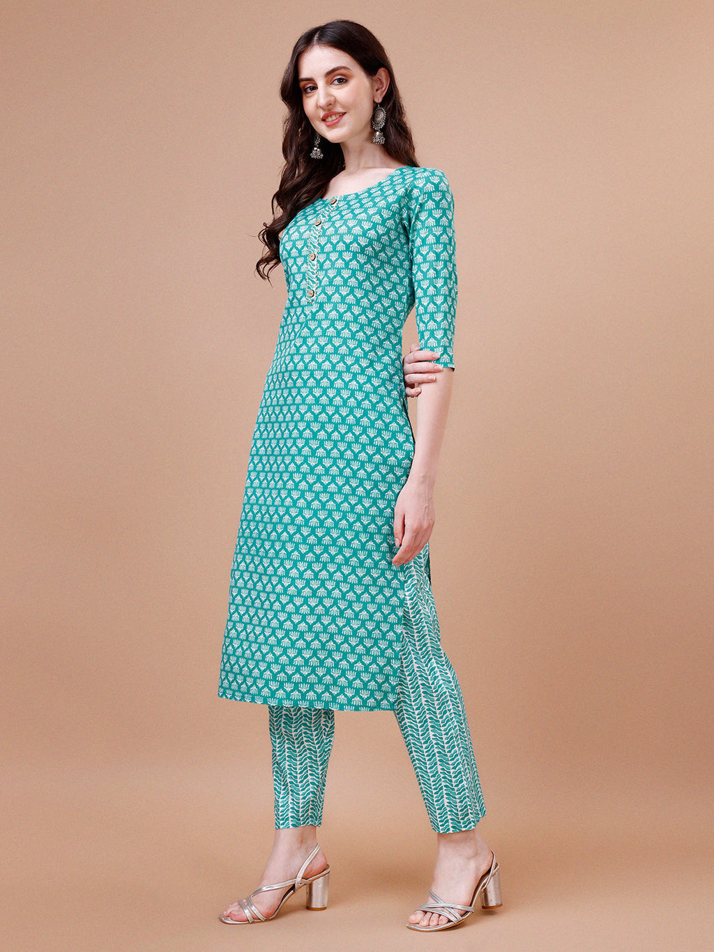 Ethnic Motifs Printed Casual Wear Cotton Kurta With Pant & Dupatta, Multicolor - Hiral Fashion - Distacart
