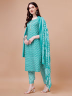 Ethnic Motifs Printed Casual Wear Cotton Kurta With Pant & Dupatta, Multicolor - Hiral Fashion - Distacart
