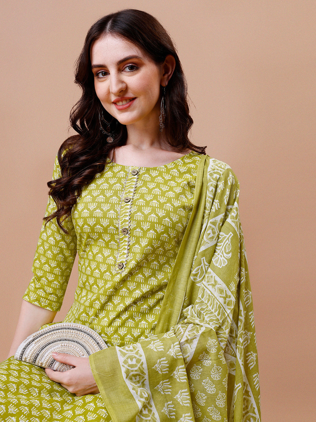 Ethnic Motifs Printed Casual Wear Cotton Kurta With Pant & Dupatta, Multicolor - Hiral Fashion - Distacart