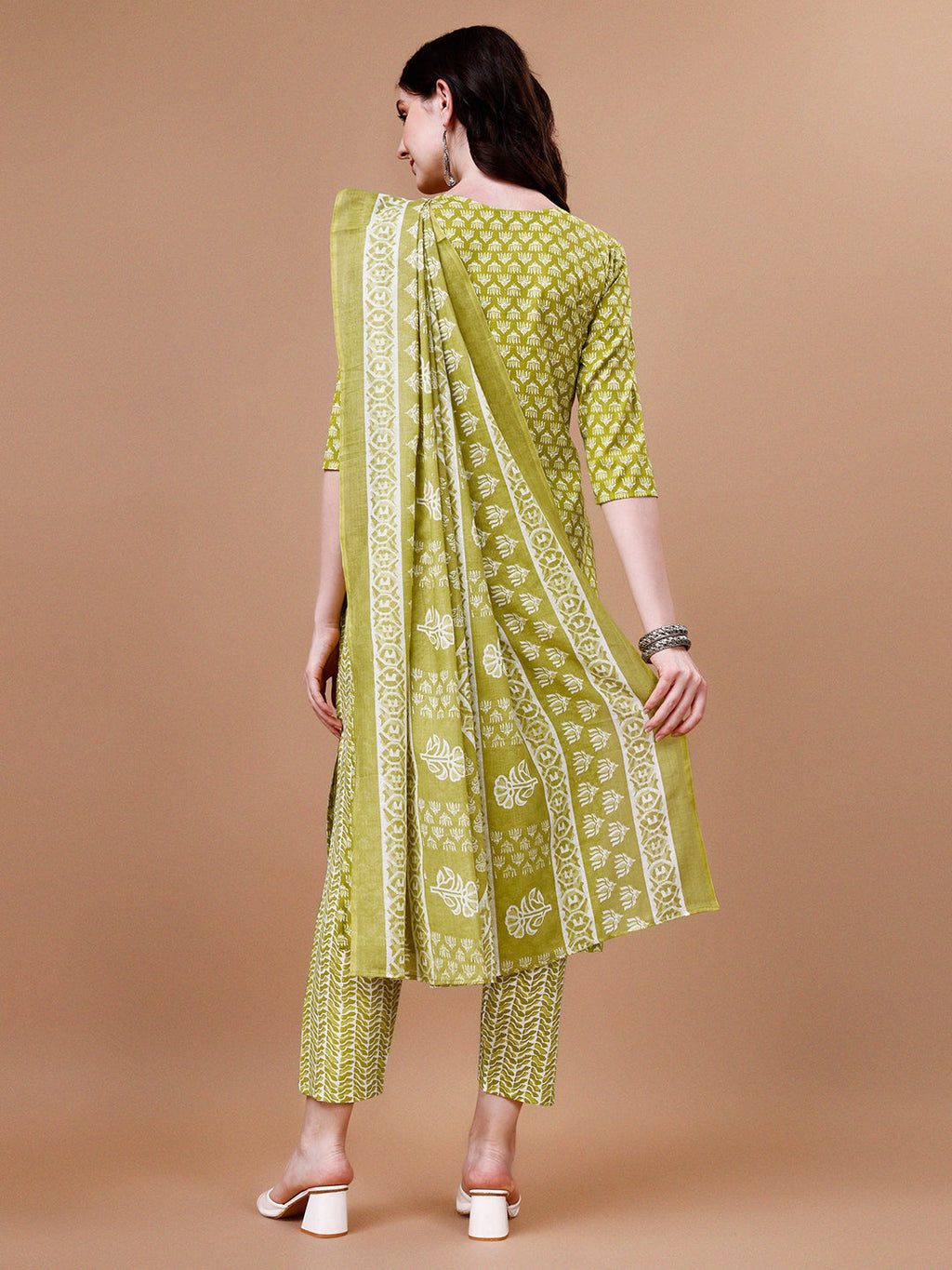 Ethnic Motifs Printed Casual Wear Cotton Kurta With Pant & Dupatta, Multicolor - Hiral Fashion - Distacart