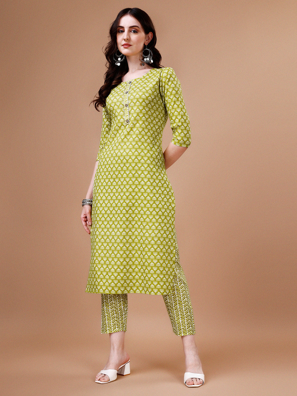 Ethnic Motifs Printed Casual Wear Cotton Kurta With Pant & Dupatta, Multicolor - Hiral Fashion - Distacart