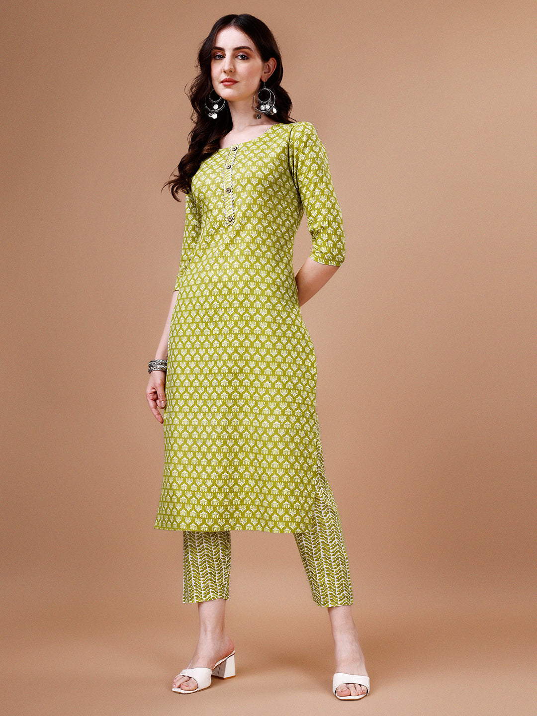 Ethnic Motifs Printed Casual Wear Cotton Kurta With Pant & Dupatta, Multicolor - Hiral Fashion - Distacart