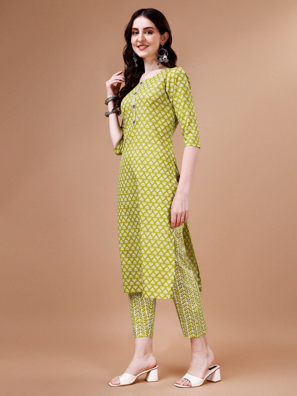 Ethnic Motifs Printed Casual Wear Cotton Kurta With Pant & Dupatta, Multicolor - Hiral Fashion - Distacart