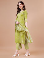 Ethnic Motifs Printed Casual Wear Cotton Kurta With Pant & Dupatta, Multicolor - Hiral Fashion - Distacart