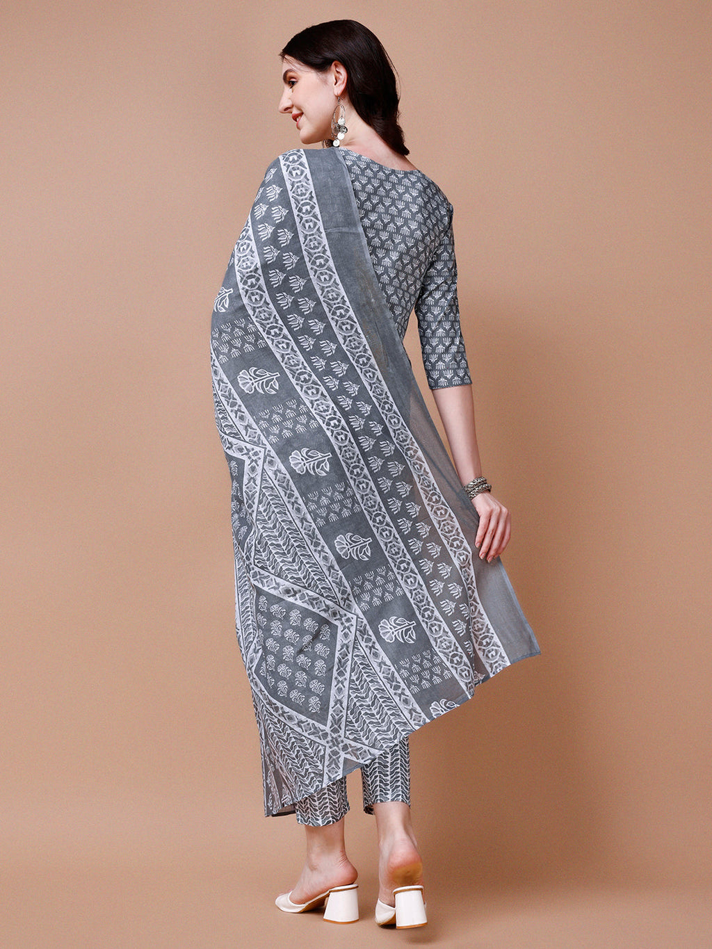 Ethnic Motifs Printed Casual Wear Cotton Kurta With Pant & Dupatta, Multicolor - Hiral Fashion - Distacart