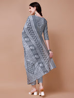 Ethnic Motifs Printed Casual Wear Cotton Kurta With Pant & Dupatta, Multicolor - Hiral Fashion - Distacart