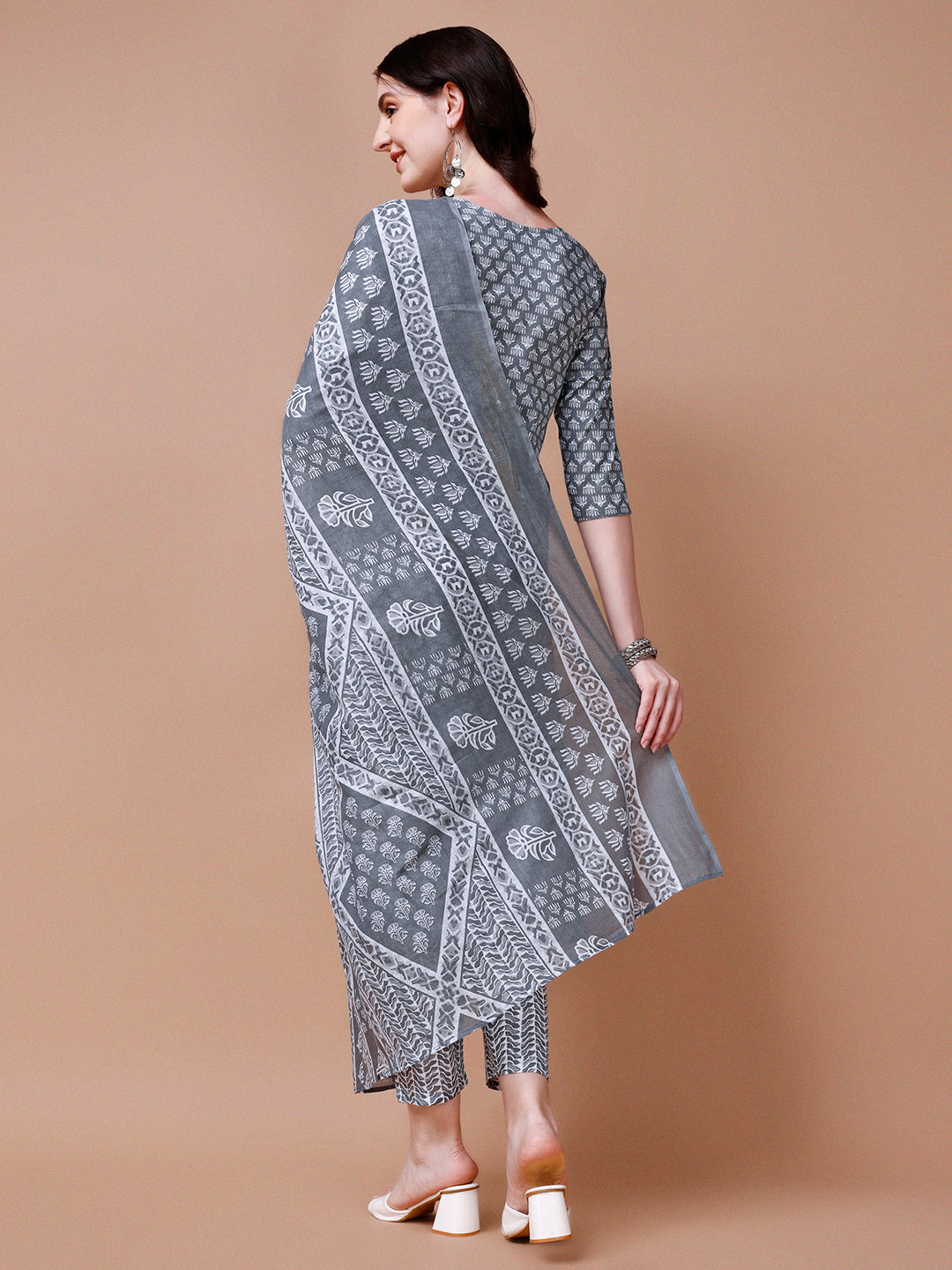 Ethnic Motifs Printed Casual Wear Cotton Kurta With Pant & Dupatta, Multicolor - Hiral Fashion - Distacart